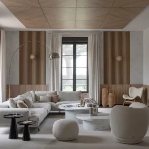 Vignette Réaménagement d’une pièce de vie dans un château privé. Projet à haut niveau de prestation : conception sur mesure, sélection de