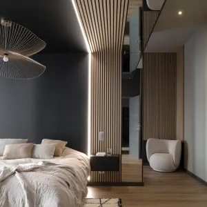 Vignette Aménagement d’une chambre au sein d’un château privé. Travail sur les proportions, l’harmonie des matières et une atmosphère apa