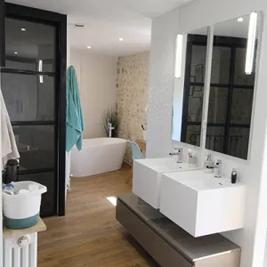 Vignette Création d'une salle de bain avec baignoire ilot, double vasques et double douche