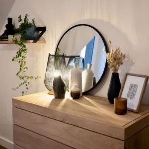 Vignette Commode Bois et miroir rond