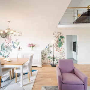 Vignette Vue sur le papier peint panoramique du séjour, par CREA DECO, Décoratrice UFDI à Honfleur