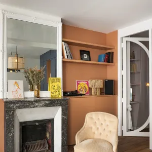 Vignette salon classic chic terracota verriere bois sur mesure