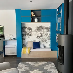 Vignette bibliothèque avec banquette intégré